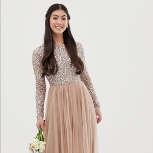 Maya petite bridesmaid long sleeve sequin dress